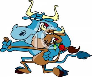A_Cow_with_a_Red_Rose_In_Her_Mouth_Doing_the_Tango_with_a_Bull_Royalty_Free_Clipart_Picture_100321-012915-226053
